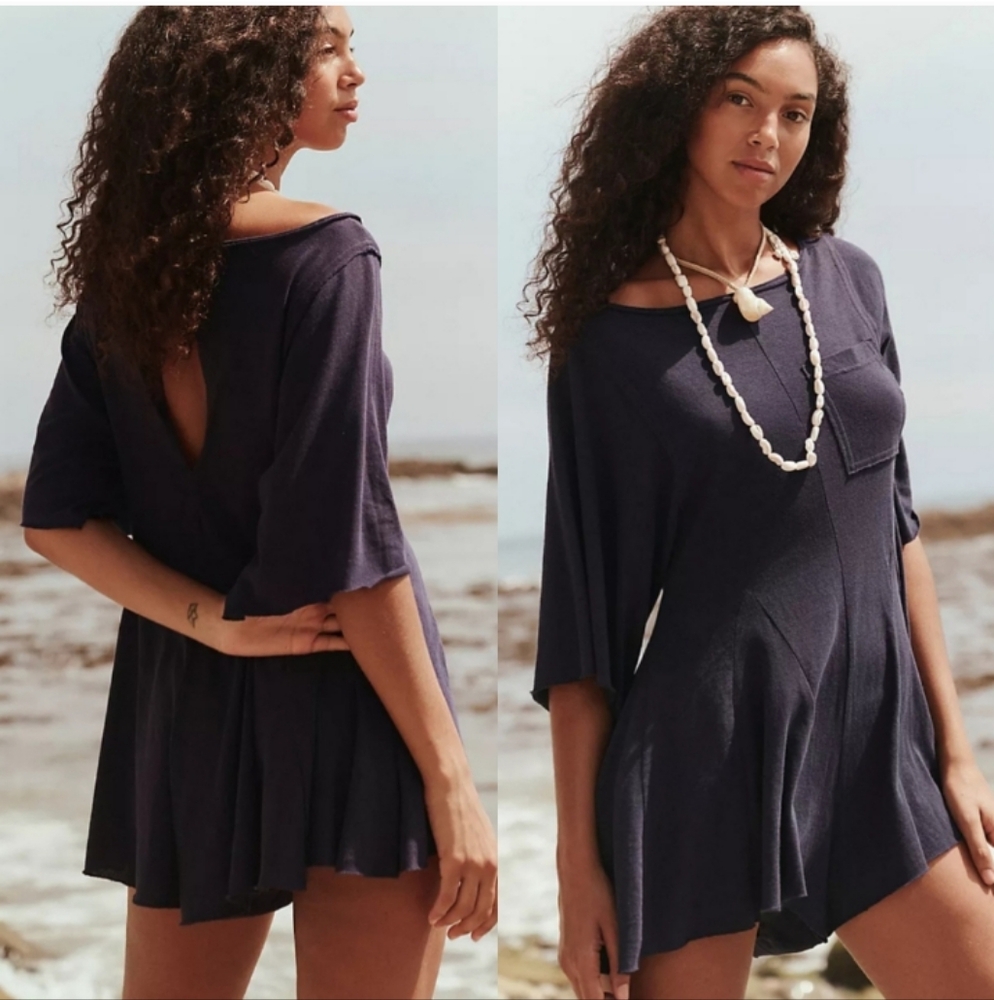 NWT FREE PEOPLE BEACH Free-est MONA Shorts Romper in Navy Celestial Indigo